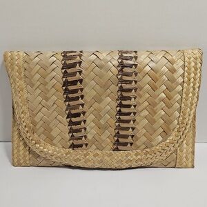 Woven Straw Summer Clutch - Neutral Boho Envelope Handbag